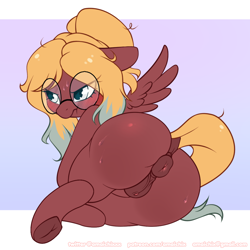 Size: 1024x1024 | Tagged: explicit, artist:amaichix, oc, oc:polar wind, angry, anus, blushing, butt, commission, female, filly, foal, foalcon, glasses, imported from derpibooru, nudity, oc only, pegasus, pegasus oc, plot, pony, simple background, solo, solo female, telegram sticker, vulva, wings
