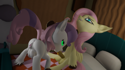 Size: 5760x3240 | Tagged: explicit, artist:clopmaestroman, fluttershy, sweetie belle, comic:shutup!, 3d, alternate version, anatomically correct, anus, bed, blowjob, butt, clitoris, crotchboobjob, crotchboobs, female, foalcon, futa, futa fluttershy, futa on female, g4, happiness, horsecock, imported from derpibooru, intersex, nipples, nudity, oral, pegasus, penis, pillow, plot, ponut, pony, race swap, self crotchboobjob, sex, ship:flutterbelle, shipping, sitting, sitting on bed, sweetie butt, textless version, tongue out, unicorn, unshorn fetlocks, vulva, vulvar winking