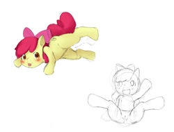 Size: 1166x887 | Tagged: explicit, artist:yasuho002, apple bloom, blushing, butt, earth pony, female, filly, foal, foalcon, g4, imported from derpibooru, nudity, plot, pony, sketch, tongue out, vulva