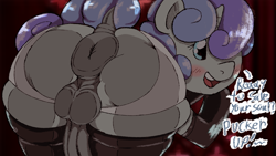 Size: 1600x900 | Tagged: explicit, artist:zeebs, oc, oc:rocky (colt quest), anus, balls, butt, clothes, colored, colt, colt quest, cute, cute porn, dock, erection, expecting, foal, foalcon, gay, horsecock, imminent anal, imminent sex, imported from derpibooru, latex, latex socks, looking at you, male, nudity, oc only, penis, plot, ponut, pony, presenting, raised tail, simple background, socks, stallion, tail, taint, two toned mane, unicorn, wallpaper