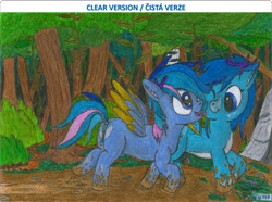 Size: 2011x1497 | Tagged: explicit, artist:vovi, oc, oc:isabelle fairy, oc:lucas fairy, alternate version, antlers, anus, brother and sister, butt, casual nudity, colt, crotchboobs, deer, deer pony, dock, face licking, fawn, female, filly, foal, foalcon, forest, hybrid, imported from derpibooru, licking, male, mud, muddy, muddy hooves, nipples, nudity, oc only, older, original species, pegadeer, pegasus, penis, peryton, plot, ponut, pony, siblings, tail, teats, twins, vulva, walking