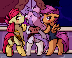 Size: 2500x2000 | Tagged: explicit, artist:faerienougat, apple bloom, scootaloo, sweetie belle, alternate version, anatomically correct, anus, arm hooves, butt, cheerleader, cheerleader outfit, clothes, costume, cutie mark crusaders, dark genitals, earth pony, embarrassed, female, females only, filly, floppy ears, foal, foalcon, g4, halloween, halloween costume, high res, implied tail hole, imported from derpibooru, looking at you, looking back, looking back at you, multiple variants, nervous, nudity, partially undressed, pegasus, plot, ponut, presenting, rear view, school swimsuit, school uniform, semi-anthro, skirt, swimsuit, tail, trio, unicorn, upskirt, vulva