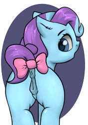 Size: 1557x2200 | Tagged: explicit, artist:dumbwoofer, anatomically correct, anus, bow, butt, dock, ear fluff, female, filly, foal, foalcon, g4, g5, g5 to g4, generation leap, glory (g5), imported from derpibooru, looking back, nudity, open mouth, pegasus, plot, pony, simple background, solo, solo female, tail, tail bow, transparent background, vulva