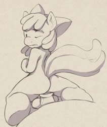 Size: 683x808 | Tagged: explicit, artist:finegan, apple bloom, earth pony, female, filly, foal, foalcon, g4, imported from derpibooru, monochrome, nudity, one eye closed, penis, pony, sex