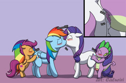 Size: 1280x845 | Tagged: explicit, artist:caluriri, rainbow dash, rarity, scootaloo, spike, age difference, analingus, analingus on female, anus, bisexual, bisexual female, butt, dragon, female, female on female analingus, foalcon, foursome, g4, group sex, imported from derpibooru, interspecies, kiss on the lips, kissing, lesbian, male, male on female analingus, mare, nudity, oral, orgy, pegasus, penis, plot, pony, pony on pony action, sex, ship:raridash, ship:scootadash, ship:sparity, shipping, straight, unicorn