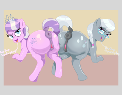 Size: 3200x2500 | Tagged: explicit, artist:maldoando, diamond tiara, silver spoon, anus, butt, diamond buttiara, dock, earth pony, female, filly, foal, foalcon, g4, high res, imported from derpibooru, large butt, nudity, plot, ponut, pony, silverbutt, tail, text, vulva