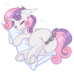 Size: 3000x3000 | Tagged: explicit, artist:pesty_skillengton, sweetie belle, anatomically correct, anus, blank flank, blushing, butt, casual nudity, clitoris, cute, cute porn, dock, eyes closed, female, filly, foal, foalcon, frog (hoof), g4, high res, hug, imported from derpibooru, nudity, onomatopoeia, pillow, pillow hug, plot, ponut, pony, simple background, sleeping, solo, solo female, sound effects, sweetie butt, tail, underhoof, unicorn, vulva, vulvar winking, white background, zzz