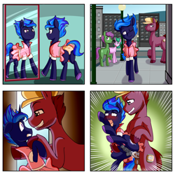 Size: 3500x3500 | Tagged: explicit, artist:anibaruthecat, oc, oc:quantum, 4 panel comic, against wall, age difference, ahegao, anal, anal creampie, blushing, butt, colt, comic, commission, creampie, crossdressing, cum, dubious consent, earth pony, earth pony oc, floppy ears, foal, foalcon, from behind, gay, grin, gritted teeth, high res, hooves, horn, imported from derpibooru, larger male, male, no dialogue, not sure if want, oc only, one eye closed, open mouth, penetration, plot, pony, pony on pony action, reverse suspended congress, sex, size difference, smaller male, smiling, stallion, stallion on colt, teeth, tongue out, unicorn, unicorn oc, unshorn fetlocks, wink