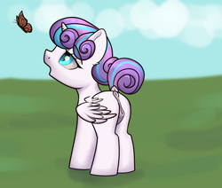 Size: 2600x2200 | Tagged: explicit, artist:dumbwoofer, princess flurry heart, alicorn, anatomically correct, anus, butt, butterfly, casual nudity, cloud, dock, female, filly, flank, foal, foalcon, g4, high res, imported from derpibooru, looking up, nudity, open mouth, plot, pony, presenting, raised tail, solo, solo female, tail, vulva