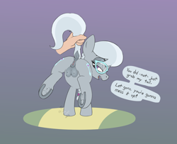 Size: 3200x2600 | Tagged: explicit, artist:the2ofarts, silver spoon, anatomically correct, anus, both cutie marks, butt, crotchboobs, dialogue, disembodied hand, dock, earth pony, female, filly, foal, foalcon, frog (hoof), g4, glasses, hand, high res, imported from derpibooru, looking back, nipples, nudity, open mouth, part of a set, plot, ponut, pony, prehensile tail, silverbutt, solo focus, speech bubble, tail, tail hold, tail lift, teats, underhoof, vulva