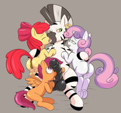 Size: 6144x5690 | Tagged: explicit, artist:spakka5, apple bloom, scootaloo, sweetie belle, oc, age difference, alternate version, anatomically correct, anus, balls, blank flank, bloom butt, butt, clitoris, cmc foursome, cock worship, colored, cuddling, cutie mark crusaders, ear piercing, earring, earth pony, female, filly, filly on stallion, foal, foalcon, french kiss, g4, horsecock, imported from derpibooru, interspecies, jewelry, kiss on the lips, kissing, licking, licking cock, lucky bastard, making out, male, nudity, oral, pegasus, penis, piercing, plot, ponut, pony, precum, reverse foalcon, sex, stallion, stallion on filly, straight, striped, sweetie butt, tongue out, unicorn, vulva, zebra, zebra oc, zebra on pony action, zebradom