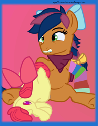 Size: 700x900 | Tagged: explicit, artist:age3rcmature, apple bloom, oc, oc:solar comet, age difference, animated, animated png, bow, earth pony, female, filly, filly on mare, foal, foalcon, g4, hair bow, imported from derpibooru, lesbian, mare, neckerchief, no sound, nudity, oral, pony, sex, vulva, webm