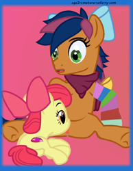 Size: 700x900 | Tagged: explicit, artist:age3rcmature, apple bloom, oc, oc:solar comet, age difference, animated, animated png, bow, cunnilingus, earth pony, female, filly, filly on mare, foal, foalcon, g4, hair bow, imported from derpibooru, lesbian, mare, neckerchief, no sound, nudity, oral, pony, sex, show accurate, show accurate porn, vulva, webm