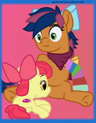 Size: 700x900 | Tagged: explicit, artist:age3rcmature, apple bloom, oc, oc:solar comet, age difference, animated, animated png, bow, clit sucking, earth pony, female, filly, filly on mare, foal, foalcon, g4, hair bow, imported from derpibooru, lesbian, mare, neckerchief, no sound, nudity, oral, pony, sex, vulva, webm