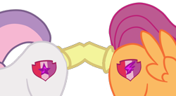 Size: 1000x548 | Tagged: explicit, artist:doggypie, scootaloo, sweetie belle, dildo, doubleheaded dildo, female, foalcon, g4, imported from derpibooru, lesbian, pegasus, pony, sex toy, ship:scootabelle, shipping, simple background, transparent background
