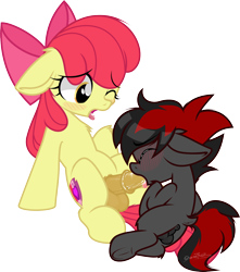 Size: 1500x1699 | Tagged: explicit, artist:sherathoz, apple bloom, oc, oc:varan, anus, balls, blowjob, blushing, canon x oc, colt, commission, earth pony, earth pony oc, eyes closed, foal, foalcon, futa, futa apple bloom, futa filly on colt, futa on male, g4, horsecock, imported from derpibooru, intersex, male, nudity, older, older apple bloom, one eye closed, oral, penis, ponut, pony, sex, simple background, sitting, transparent background