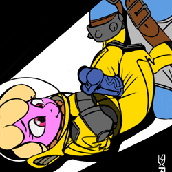 Size: 4000x4000 | Tagged: explicit, artist:shouldbedrawing, oc, oc:puppysmiles, art pack:red-hot nuclear winter, age difference, bodysuit, clothes, earth pony, fallout equestria, fallout equestria: pink eyes, fanfic art, female, filly, foal, foalcon, imported from derpibooru, intercrural sex, male, nudity, penis, pony, raider, raider armor, sex, stallion, stallion on filly, straight