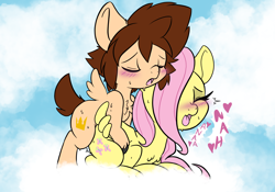 Size: 2388x1668 | Tagged: explicit, artist:steelsoul, fluttershy, ambiguous penetration, blushing, colt, colt on filly, crossover, crossover shipping, doggy style, eyes closed, female, filly, foal, foalcon, from behind, g4, imported from derpibooru, kingdom hearts, male, mounting, pegasus, penetration, ponified, pony, sex, ship:sorashy, shipping, softcore, sora, straight