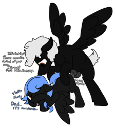 Size: 987x1104 | Tagged: explicit, artist:thebathwaterhero, oc, oc:alex sinfalair, oc:tira moon, age difference, ass up, balls, cum, duo, face down ass up, father and child, father and daughter, female, filly, foal, foalcon, imported from derpibooru, impregnation, incest, male, nudity, oc only, pegasus, pegasus oc, penis, pony, simple background, stallion, stallion on filly, straight, transparent background, vaginal secretions