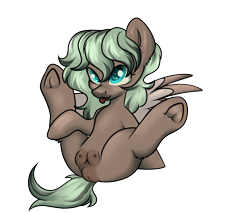 Size: 2600x2200 | Tagged: explicit, artist:dumbwoofer, oc, oc:forest air, :p, anatomically correct, belly, blank flank, butt, crotchboobs, dark genitals, female, filly, foal, foalcon, high res, imported from derpibooru, leaning back, looking at you, mane dye, nipples, nudity, oc only, plot, pony, simple background, solo, solo female, spread legs, spread wings, spreading, teats, tongue out, transparent background, underhoof, vulva, wings