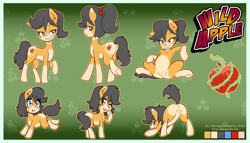 Size: 3500x2000 | Tagged: explicit, artist:anibaruthecat, oc, oc:wild apple, anus, ass up, commission, cutie mark, earth pony, face down ass up, female, filly, foal, foalcon, grin, high res, imported from derpibooru, nudity, oc only, one eye closed, pony, raised tail, reference sheet, sitting, smiling, spread legs, spreading, tail, tongue out, vulva, wink