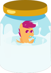 Size: 2083x2964 | Tagged: questionable, artist:sollace, scootaloo, .svg available, derpibooru exclusive, drinking, drinking straw, emoji, every day we stray further from god's light, female, filly, foal, foalcon, g4, high res, imported from derpibooru, jar, lewd container meme, pegasus, pointy ponies, pony, simple background, transparent background, trapped in jar, vector