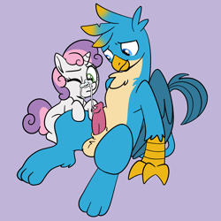 Size: 2000x2000 | Tagged: explicit, artist:vodkamewtwoni, sweetie belle, alternate version, balls, commission, cum, duo, facial, female, filly, foal, foalcon, g4, gallus, griffon, high res, imported from derpibooru, male, nudity, penis, pony, sheath, ship:gallbelle, shipping, straight, unicorn