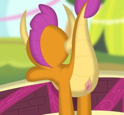 Size: 3507x3267 | Tagged: explicit, artist:php170, artist:porygon2z, editor:ponygamer2020, ass, butt, cute, dragon, dragonbutt, dragoness, edit, female, filli vanilli, foalcon, g4, high res, imported from derpibooru, my little pony: friendship is magic, nsfw version, nudity, outdoors, presenting, presenting butt, rear view, reference, smolder, smolderriere, solo, solo female, vagina