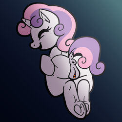 Size: 2000x2000 | Tagged: explicit, artist:vodkamewtwoni, sweetie belle, anus, butt, clitoris, derpibooru exclusive, eyes closed, female, filly, foal, foalcon, frog (hoof), g4, high res, imported from derpibooru, nudity, plot, ponut, pony, rear view, smiling, solo, solo female, sweetie butt, underhoof, unicorn, vulva