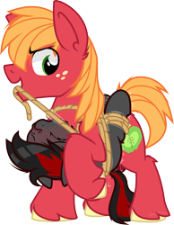 Size: 1500x1934 | Tagged: explicit, artist:sherathoz, oc, oc:varan, age difference, anal, belly riding, big macintosh, bondage, canon x oc, colt, commission, earth pony, earth pony oc, foal, foalcon, g4, gay, hooves, imported from derpibooru, male, penetration, pony, pony on pony action, sex, simple background, size difference, stallion, stallion on colt, tied, transparent background, unshorn fetlocks