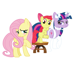 Size: 1600x1200 | Tagged: explicit, artist:leopurofriki, apple bloom, fluttershy, twilight sparkle, balls, blushing, butt, clothes, female, foalcon, futa, futa apple bloom, futa filly, futa on female, g4, garter belt, imported from derpibooru, intersex, legwear, mare, nudity, pegasus, penis, plot, pony, ship:twibloom, shipping, simple background, socks, thigh highs, twilight is a foal fiddler, unicorn, unicorn twilight, white background