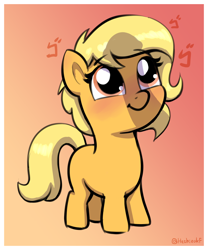 Size: 1262x1516 | Tagged: questionable, artist:heretichesh, oc, oc:zeta, colored, earth pony, female, filly, foal, foalcon, imported from derpibooru, jojo's bizarre adventure, looking up, menacing, phallic shadow, pony, simple background, solo, solo female, ゴ ゴ ゴ