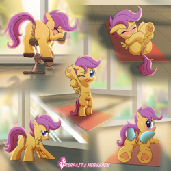 Size: 7000x7000 | Tagged: explicit, artist:horsepen, artist:php197, rainbow dash, scootaloo, anus, armpits, butt, crotchboobs, cute, exercise, eyes closed, female, filly, foal, foalcon, g4, gym, heart, hoof heart, imported from derpibooru, looking at you, looking back, mare, nipples, nudity, pegasus, plot, pony, scootabutt, solo, solo female, spread wings, spreading, sweat, tail, tail trail, vulva, wings