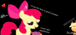 Size: 1350x629 | Tagged: questionable, apple bloom, applejack, scootaloo, 1000 hours in ms paint, black background, cringing, drool, earth pony, edit, female, filly, foal, foalcon, g4, gun, imported from derpibooru, lesbian, mare, offscreen sex, oral, pony, s, sex, ship:scootabloom, shipping, simple background, threatening, vulgar, weapon