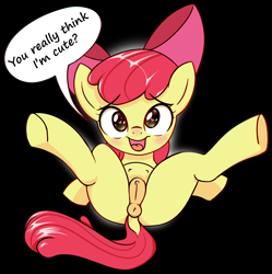 Size: 2358x2370 | Tagged: explicit, artist:coinpo, apple bloom, anatomically correct, anus, black background, blank flank, butt, crotchboobs, delicious flat crotch, dock, earth pony, edit, female, foal, foalcon, g4, heart eyes, high res, imported from derpibooru, nipples, nudity, open mouth, open smile, plot, pony, simple background, smiling, solo, solo female, speech bubble, spread legs, spreading, tail, talking to viewer, teats, truth, underhoof, vulva, wingding eyes