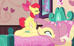 Size: 842x524 | Tagged: questionable, artist:cheesepuffs, apple bloom, fluttershy, ambiguous penetration, blank flank, duo, earth pony, female, foal, foalcon, foaldom, futa, futa apple bloom, futa filly, futa filly on mare, futa on mare, g4, implied futa, imported from derpibooru, intersex, mare, pegasus, penetration, pony, reverse foalcon, sex, ship:flutterbloom, shipping, show accurate, show accurate porn, size difference, softcore