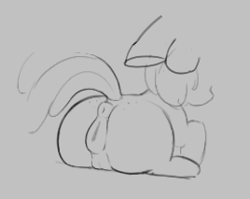 Size: 268x213 | Tagged: explicit, artist:anonymous, apple bloom, aggie.io, anatomically correct, anus, blank flank, butt, crotchboobs, dock, earth pony, female, filly, foal, foalcon, g4, imported from derpibooru, looking away, lowres, monochrome, nudity, plot, ponut, pony, raised tail, simple background, sitting, tail, teats, vulva