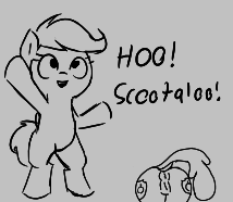 Size: 214x186 | Tagged: explicit, apple bloom, scootaloo, aggie.io, anatomically correct, anus, butt, dock, female, filly, foal, foalcon, g4, imported from derpibooru, lowres, mentally advanced series, monochrome, nudity, open mouth, pegasus, plot, ponut, pony, raised hoof, rearing, simple background, smiling, tail, tail aside, vulva