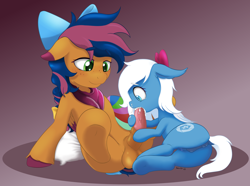 Size: 4362x3246 | Tagged: explicit, artist:salemcat, oc, oc:icy snow, oc:solar comet, age difference, alternate version, anatomically correct, anus, balls, bat pony, bat pony oc, blowjob, bow, butt, crossdressing, cum, cum eating, cute, cute porn, disguised changedling, dock, duo, duo male and female, ear fluff, eyebrows, eyebrows visible through hair, eyelashes, fangs, female, filly, filly on stallion, floppy ears, foal, foalcon, foaldom, freckles, gradient background, hair bow, high res, hooves, imported from derpibooru, lidded eyes, looking at someone, lying down, male, nudity, oc only, on back, on side, oral, pegasus, pegasus oc, penis, plot, ponut, pony, sex, shadow, signature, size difference, slit pupils, stallion, straight, tail, teary eyes, trap, underhoof, unshorn fetlocks, vein, veiny cock, vulva, wall of tags