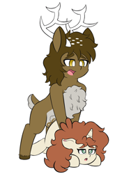 Size: 1800x2400 | Tagged: explicit, artist:vanifl, oc, oc:asroyal sagittarius, oc:vanilla flavor, ambiguous penetration, antlers, ass up, balls, blank flank, chest fluff, deer, deer oc, face down ass up, female, filly, foal, foalcon, imported from derpibooru, male, nudity, oc only, oc x oc, penetration, penis, pony, sex, shipping, simple background, size difference, unicorn, white background