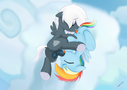 Size: 4960x3508 | Tagged: explicit, artist:salemcat, rainbow dash, oc, oc:tempest streamrider, 69 position, anatomically correct, anus, balls, blowjob, butt, clitoris, cloud, colt, colt on filly, cum, cunnilingus, dock, duo, eyes closed, female, filly, filly on colt, filly rainbow dash, foal, foalcon, g4, imported from derpibooru, licking, lying down, male, nudity, on side, oral, pegasus, penis, plot, ponut, pony, sex, ship:streamdash, straight, tail, tongue out, underhoof, vulva, vulvar winking, younger