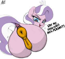Size: 2200x2000 | Tagged: explicit, artist:aer0 zer0 edits, diamond tiara, anatomically correct, anus, blushing, butt, classism, color edit, colored, dialogue, diamond buttiara, dock, earth pony, edit, edited edit, female, filly, foal, foalcon, foaldom, g4, gilded anus, gilded genitals, high res, imported from derpibooru, jewelry, kiss my ass, large ponut, lidded eyes, looking at you, looking back, looking back at you, nudity, open mouth, plot, ponut, pony, simple background, smug, solo, solo female, stupid sexy diamond tiara, tail, tiara, transparent background, vulva