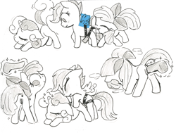 Size: 2059x1554 | Tagged: explicit, artist:heartlurch, apple bloom, scootaloo, sweetie belle, adorabloom, anus, blank flank, blushing, cute, cutie mark crusaders, dildo, earth pony, eyes on the prize, female, filly, foal, foalcon, g4, imported from derpibooru, insertion, lesbian, looking back, magic, monochrome, nudity, pegasus, polyamory, pony, sex toy, ship:sweetiebloomaloo, shipping, strapon, unicorn, vaginal insertion, vulva