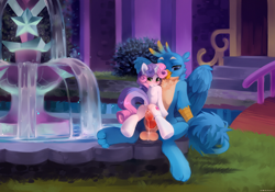Size: 3000x2100 | Tagged: explicit, artist:zlatavector, sweetie belle, alternate version, anus, balls, blushing, butt, canine penis, commission, cum, cum version, cumming, duo, female, foalcon, fountain, friendship student, g4, gallus, grass, griffon, high res, imported from derpibooru, knot, male, nudity, penetration, penis, plot, pony, school, school of friendship, sex, ship:gallbelle, shipping, straight, unicorn, vaginal, vulva, water