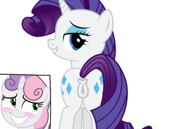 Size: 1600x1200 | Tagged: explicit, rarity, sweetie belle, 1000 hours in ms paint, artist needed, bedroom eyes, blushing, both cutie marks, butt, edit, female, filly, foal, foalcon, g4, grin, horn, imminent sex, implied futa, imported from derpibooru, incest, lesbian, looking at you, looking away, looking back, looking back at you, mare, nudity, plot, pony, raricest, rear view, rearity, ship:raribelle, shipping, simple background, smiling, sweat, sweatdrops, tail, two toned mane, unicorn, vulva, white background