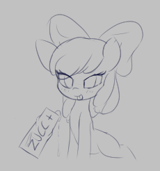 Size: 230x246 | Tagged: questionable, artist:an-m, apple bloom, aggie.io, censored, cum, earth pony, female, filly, foal, foalcon, g4, imported from derpibooru, lowres, monochrome, pony, simple background, sitting, smiling, tongue out