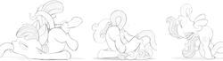 Size: 5416x1499 | Tagged: explicit, artist:dtcx97, apple bloom, scootaloo, sweetie belle, abdominal bulge, all the way through, all three filled, anatomically correct, belly, blushing, clitoris, crotchboobs, cutie mark crusaders, earth pony, eyes closed, female, filly, foal, foalcon, g4, imported from derpibooru, inflation, monochrome, multiple penetration, nipples, nudity, oral, pegasus, penetration, pony, reverse anal, reverse penetration, sex, sketch, squirting, teats, tentacle blowjob, tentacle porn, tentacles, tentacles on female, tentacles on filly, triple penetration, two holes one tentacle, unicorn, vaginal, vaginal secretions, vine, vulva, vulvar winking