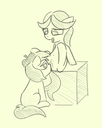 Size: 954x1190 | Tagged: explicit, anonymous artist, beat cat, belly button, beret, cunnilingus, earth pony, female, filly, filly on filly, foal, foalcon, g4, hat, imported from derpibooru, lesbian, nudity, oral, plumcot, pony, sex, ship:beatcot, vulva