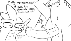 Size: 2481x1440 | Tagged: explicit, artist:tjpones, spike, twilight sparkle, balls, belly button, big penis, black and white, clothes, cosplay, costume, dragon, drawing (shitty) porn of every episode, duo, erection, foalcon, futa, futa twilight sparkle, g4, grayscale, head out of frame, horsecock, imported from derpibooru, intersex, luna eclipsed, mole, monochrome, my little pony: friendship is magic, nightmare night costume, nudity, penis, pony, star swirl the bearded costume, twilight the bearded, unicorn, unicorn twilight