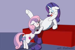 Size: 1280x844 | Tagged: explicit, artist:caluriri, rarity, sweetie belle, age difference, belle sisters, butt, cunnilingus, dildo, female, filly, foal, foalcon, g4, imported from derpibooru, incest, insertion, lesbian, magic, mare, mare on filly, nudity, oral, plot, pony, raricest, sex, sex toy, ship:raribelle, shipping, siblings, sisters, telekinesis, unicorn, vaginal insertion, vulva